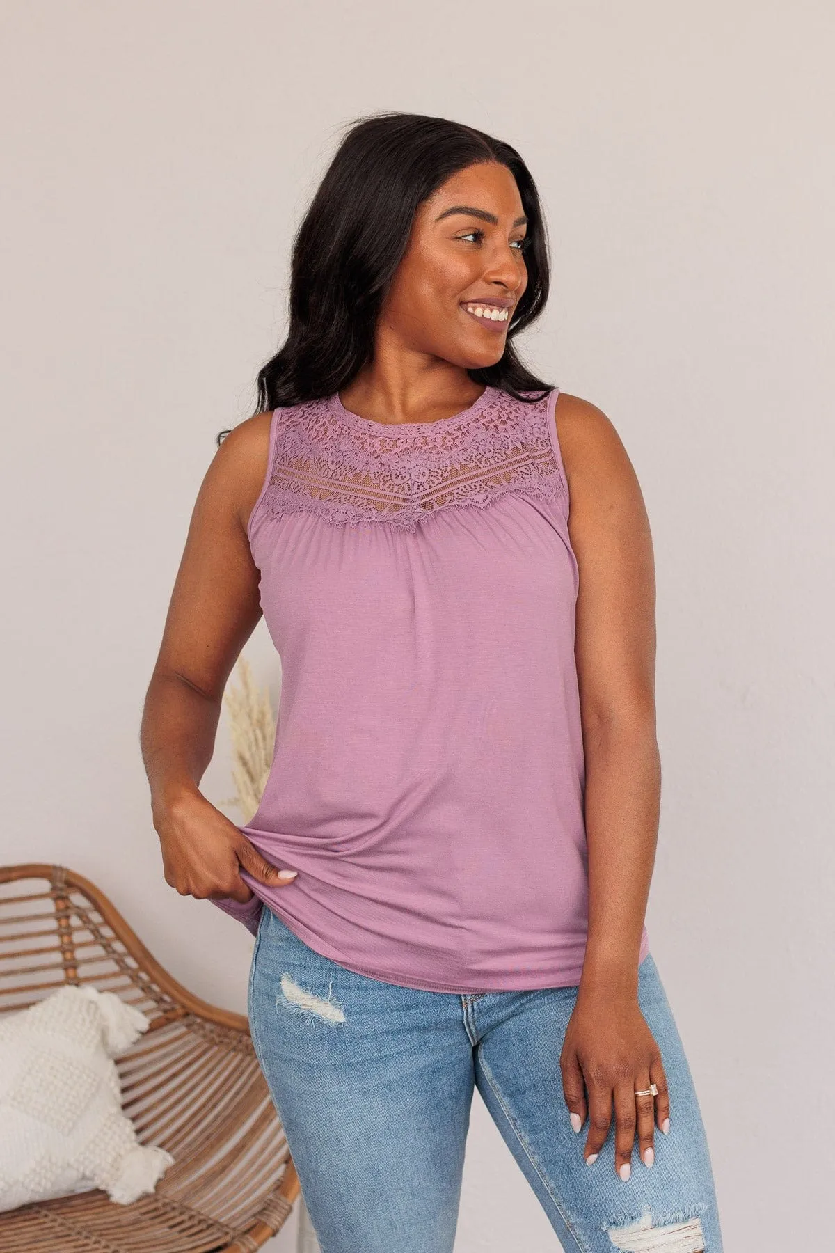 Intertwined Forever Lace Tank- Lilac