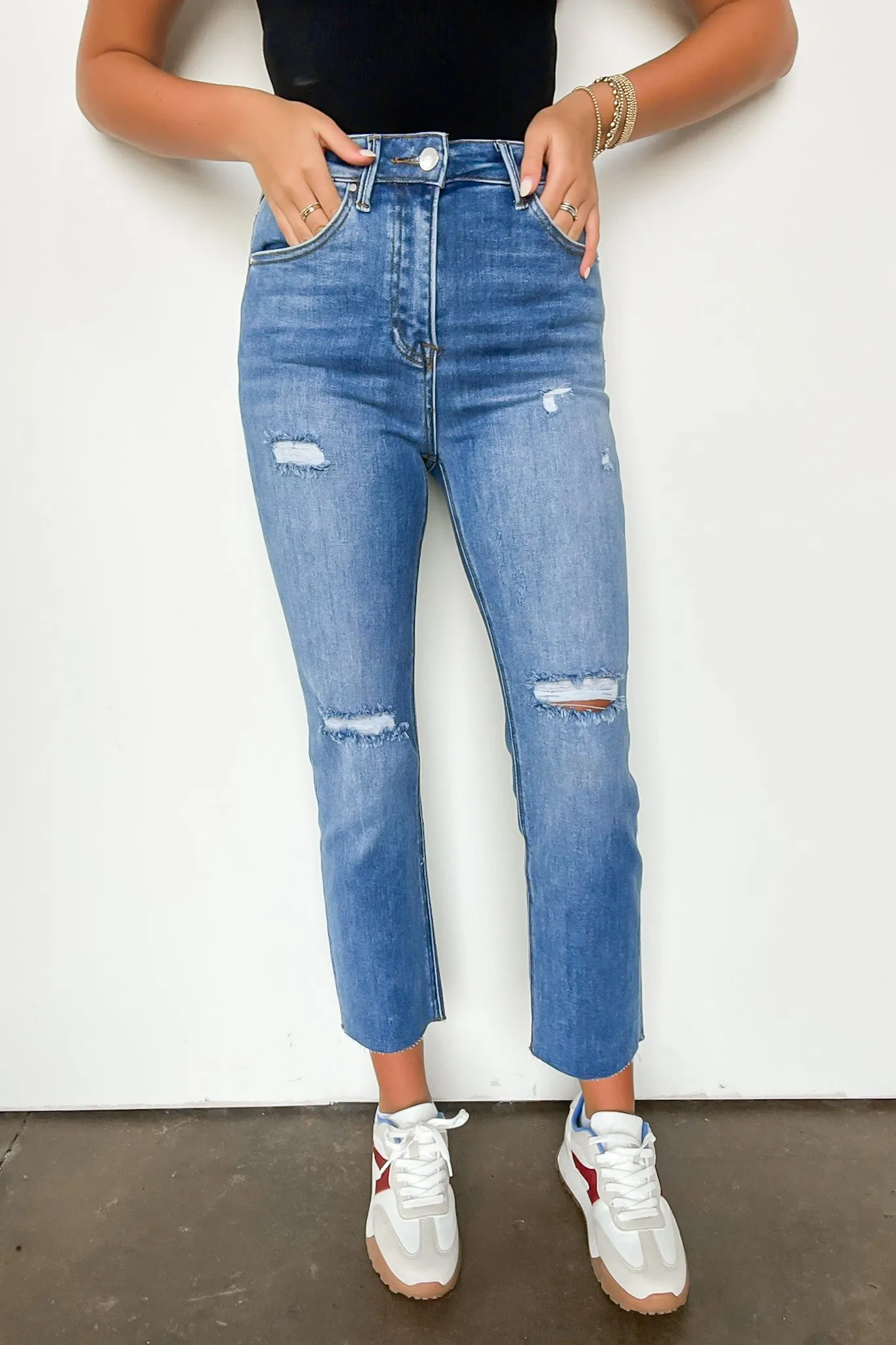 Janeska High Rise Distressed Slim Straight Jeans