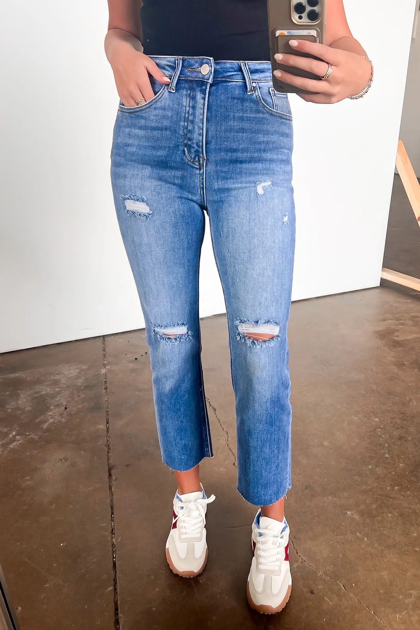 Janeska High Rise Distressed Slim Straight Jeans