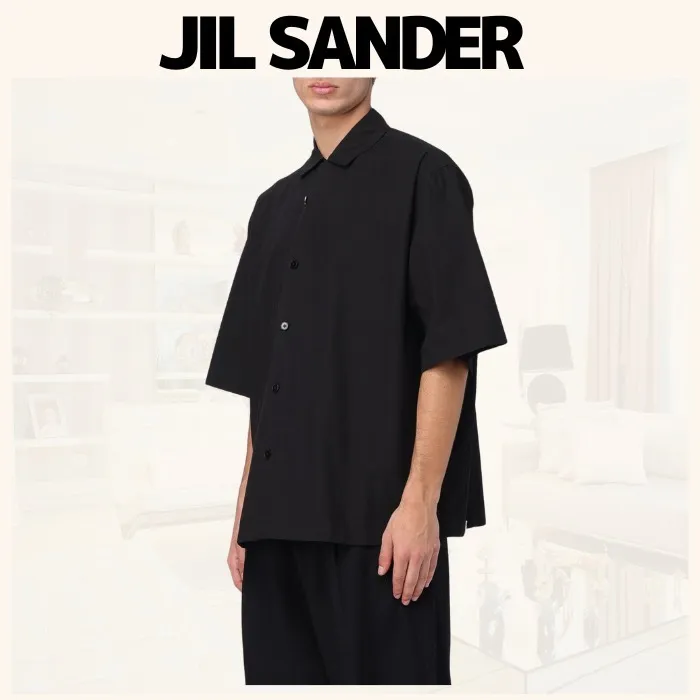 Jil Sander  |Button-down Street Style Plain Cotton Short Sleeves Logo