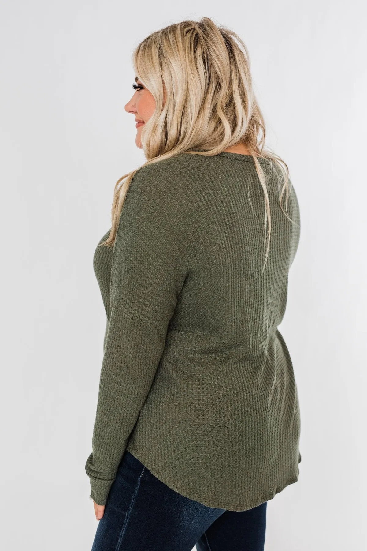 Knowing You V-Neck Thermal Top- Olive