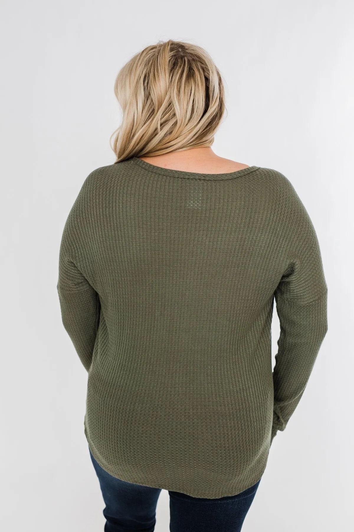 Knowing You V-Neck Thermal Top- Olive