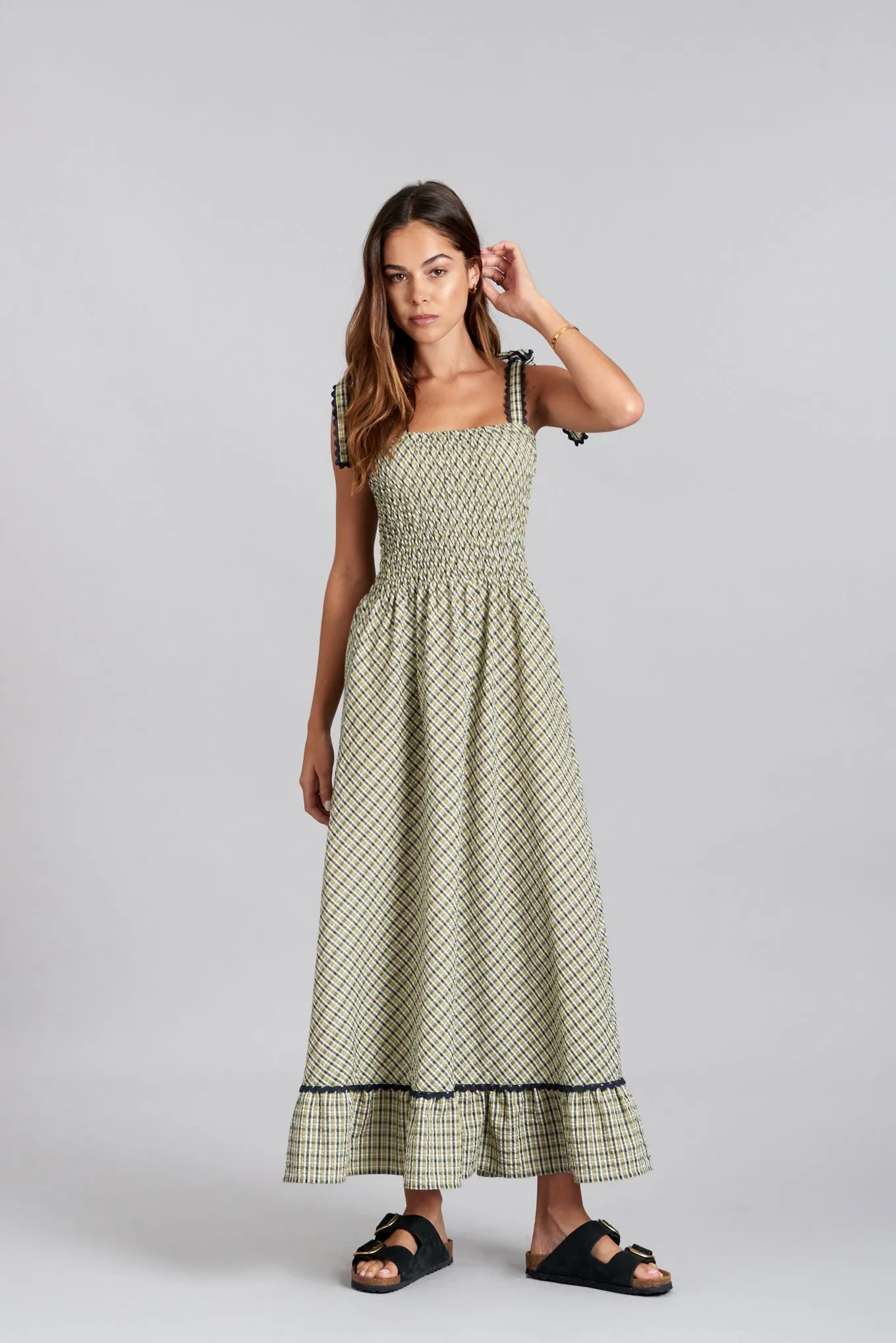 Komodo Hoya Olive Check Maxi Sundress