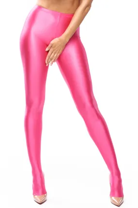 Lycra Glossy Crotchless Tights Pink