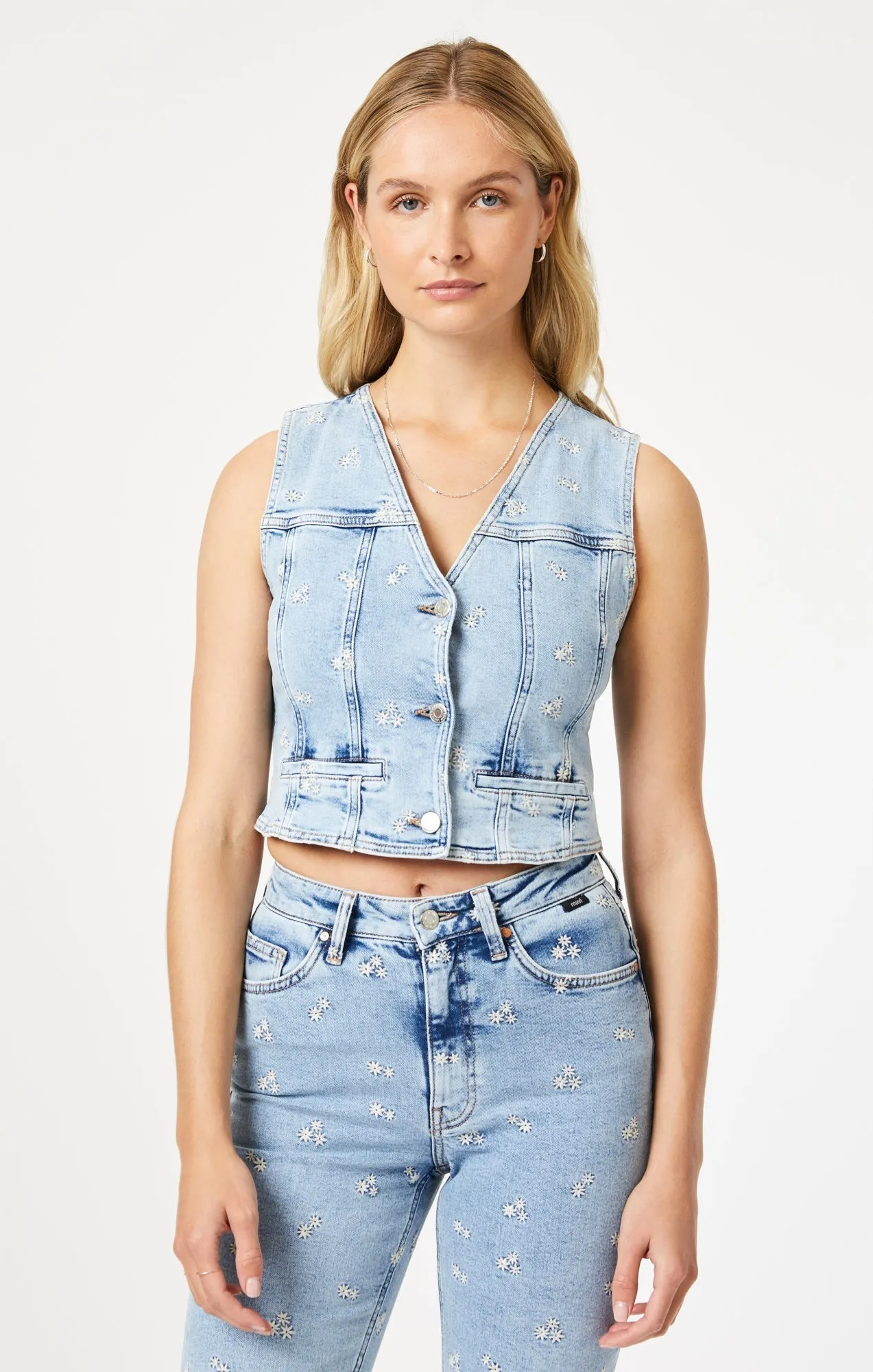 Mavi Merlin Light Blue Bloom Denim Vest