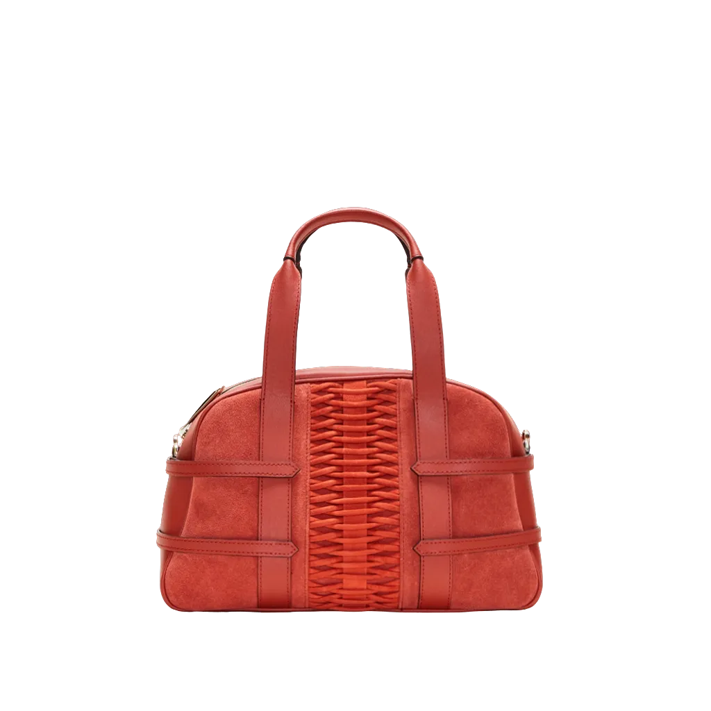 Medium Francesca suede braided burnt orange satchel