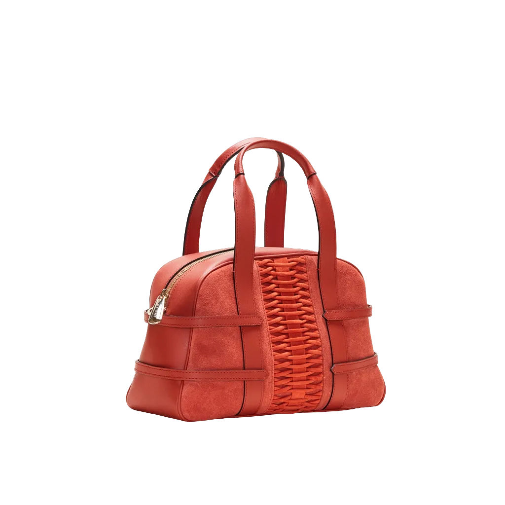 Medium Francesca suede braided burnt orange satchel