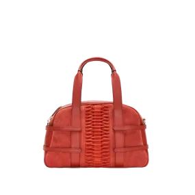 Medium Francesca suede braided burnt orange satchel