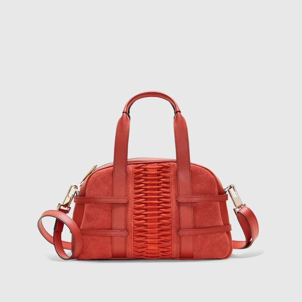 Medium Francesca suede braided burnt orange satchel