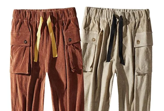 Men's Corduroy Elastic Waist Straight Loose Wide Leg Slacks Cargo Pants