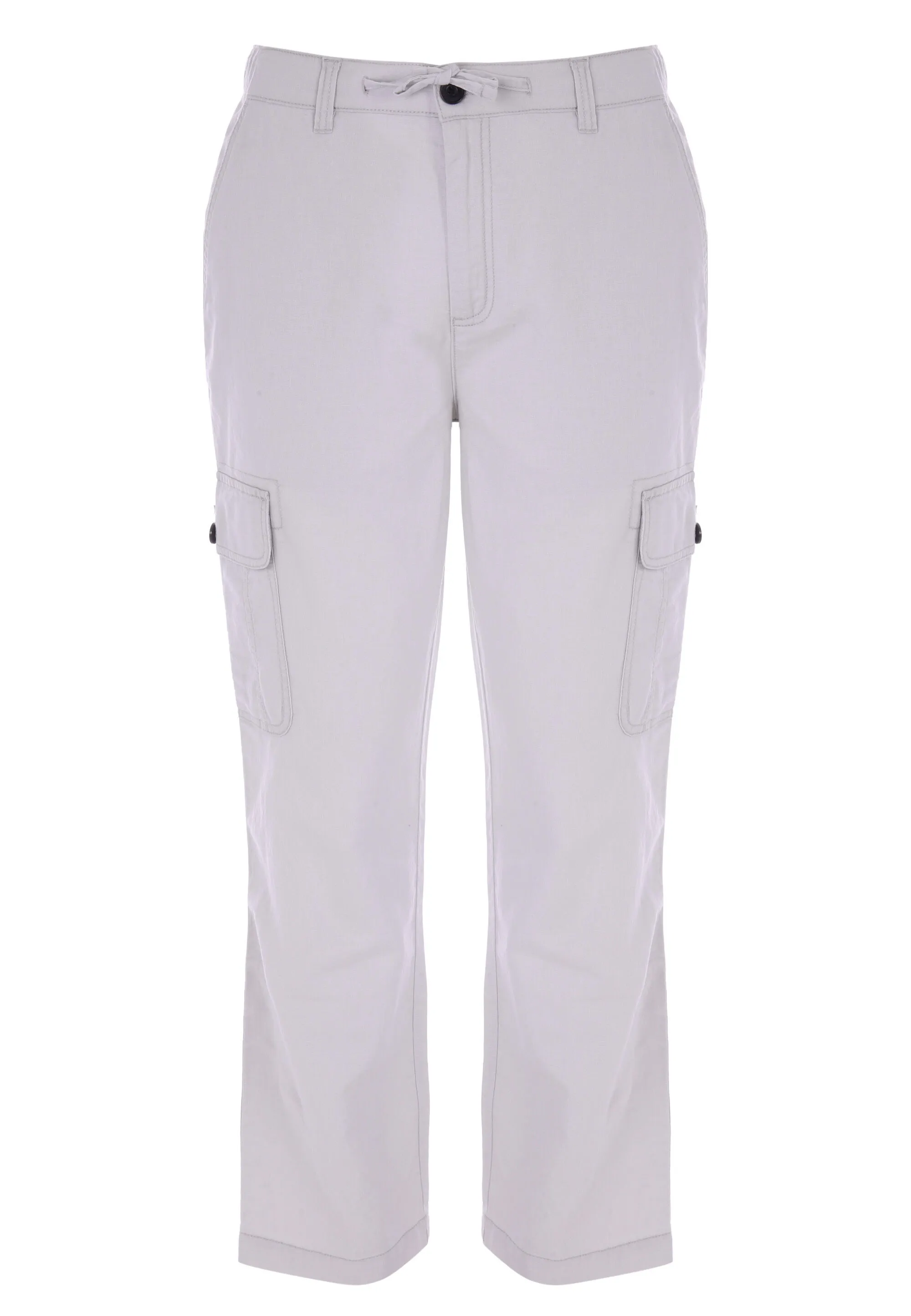 Mens Light Grey Linen Mix Cargo Trousers