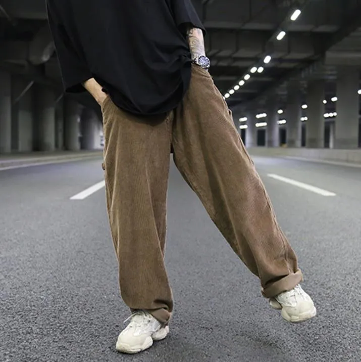 Men's Winter Corduroy Long Straight Loose Fit Hip Hop Casual Pants