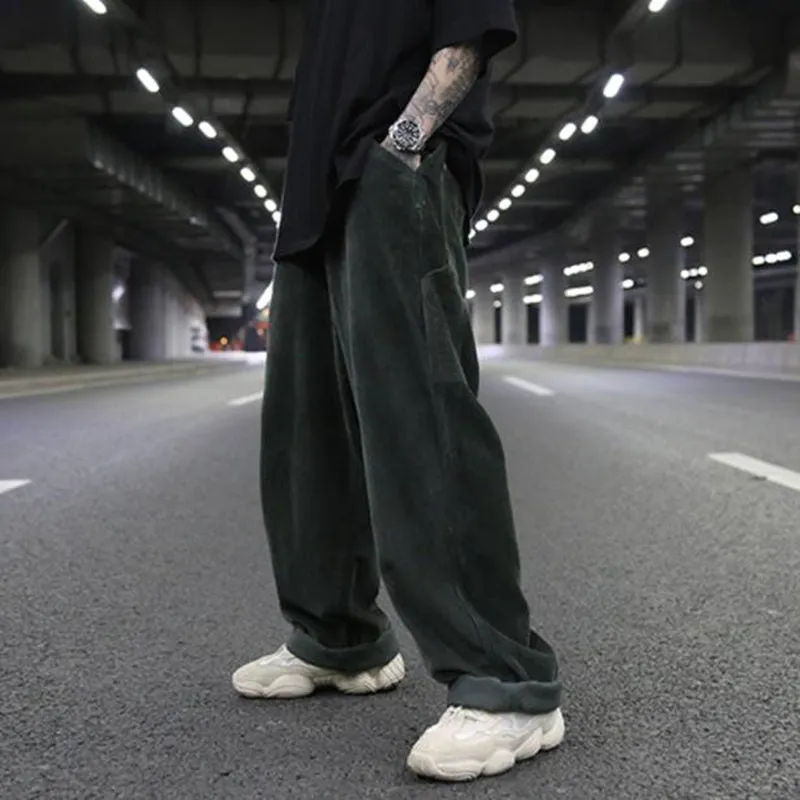 Men's Winter Corduroy Long Straight Loose Fit Hip Hop Casual Pants