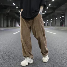 Men's Winter Corduroy Long Straight Loose Fit Hip Hop Casual Pants