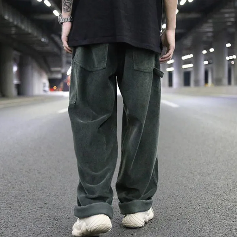 Men's Winter Corduroy Long Straight Loose Fit Hip Hop Casual Pants