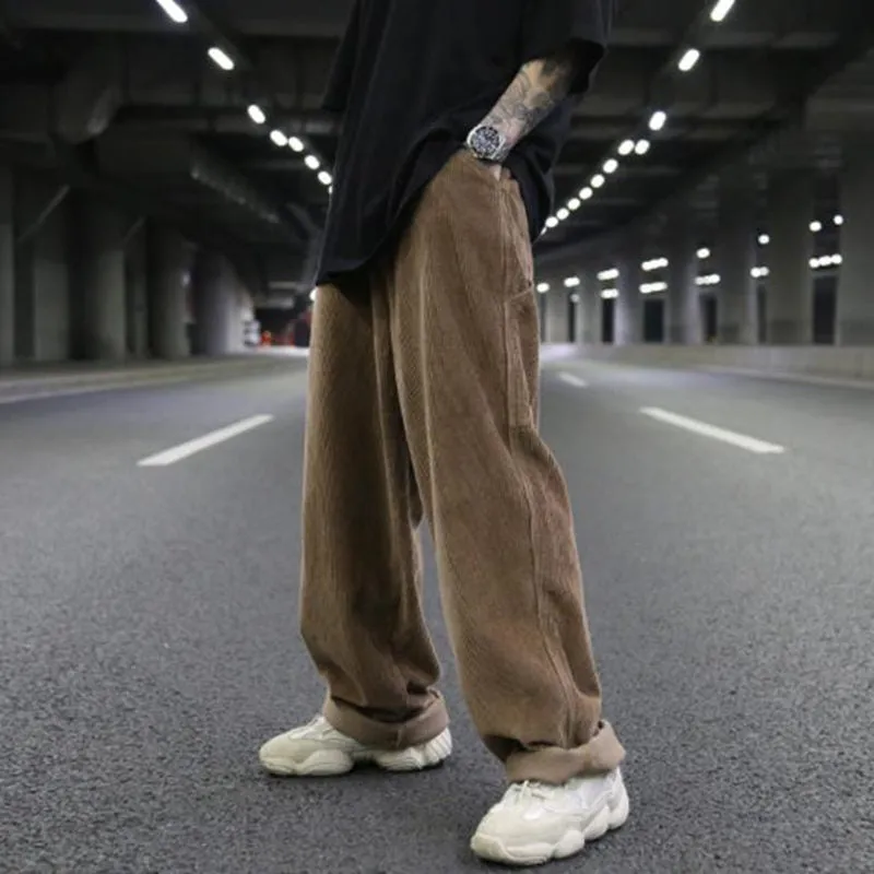 Men's Winter Corduroy Long Straight Loose Fit Hip Hop Casual Pants