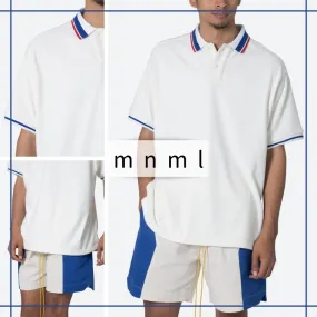 MNML  |Pullovers Button-down Street Style Plain Short Sleeves