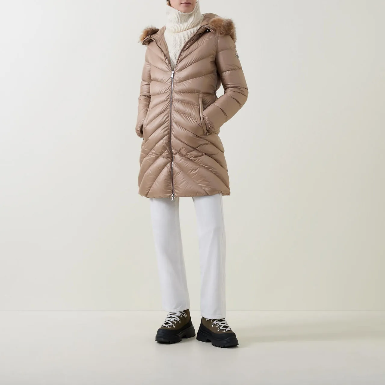 MONCLER Chandre Long Down Jacket - Beige