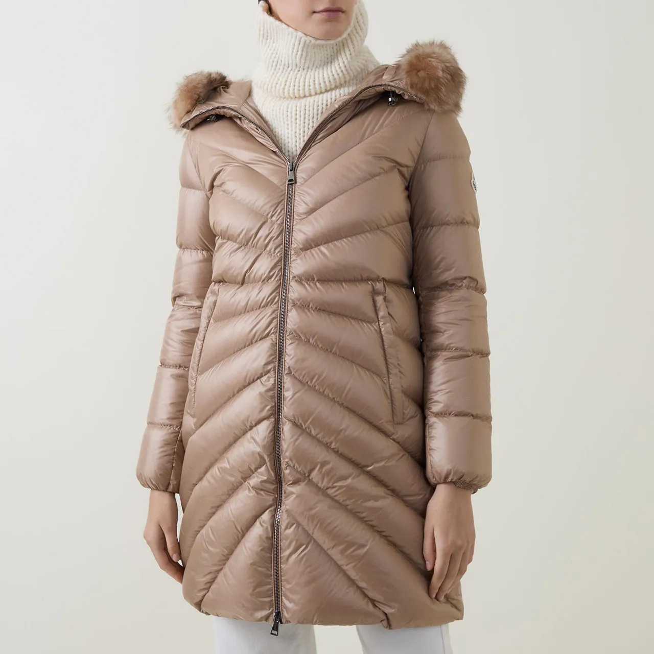 MONCLER Chandre Long Down Jacket - Beige