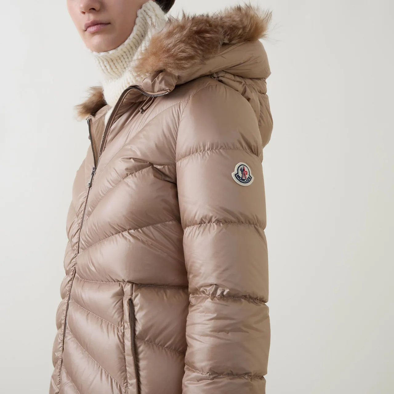 MONCLER Chandre Long Down Jacket - Beige