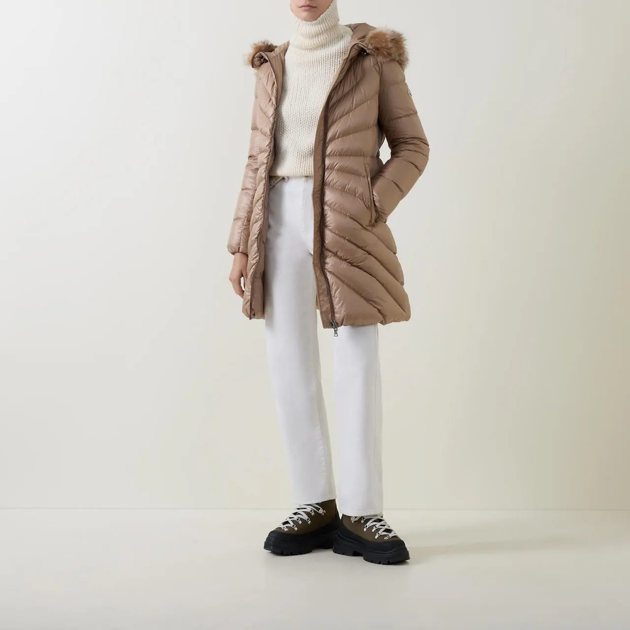 MONCLER Chandre Long Down Jacket - Beige