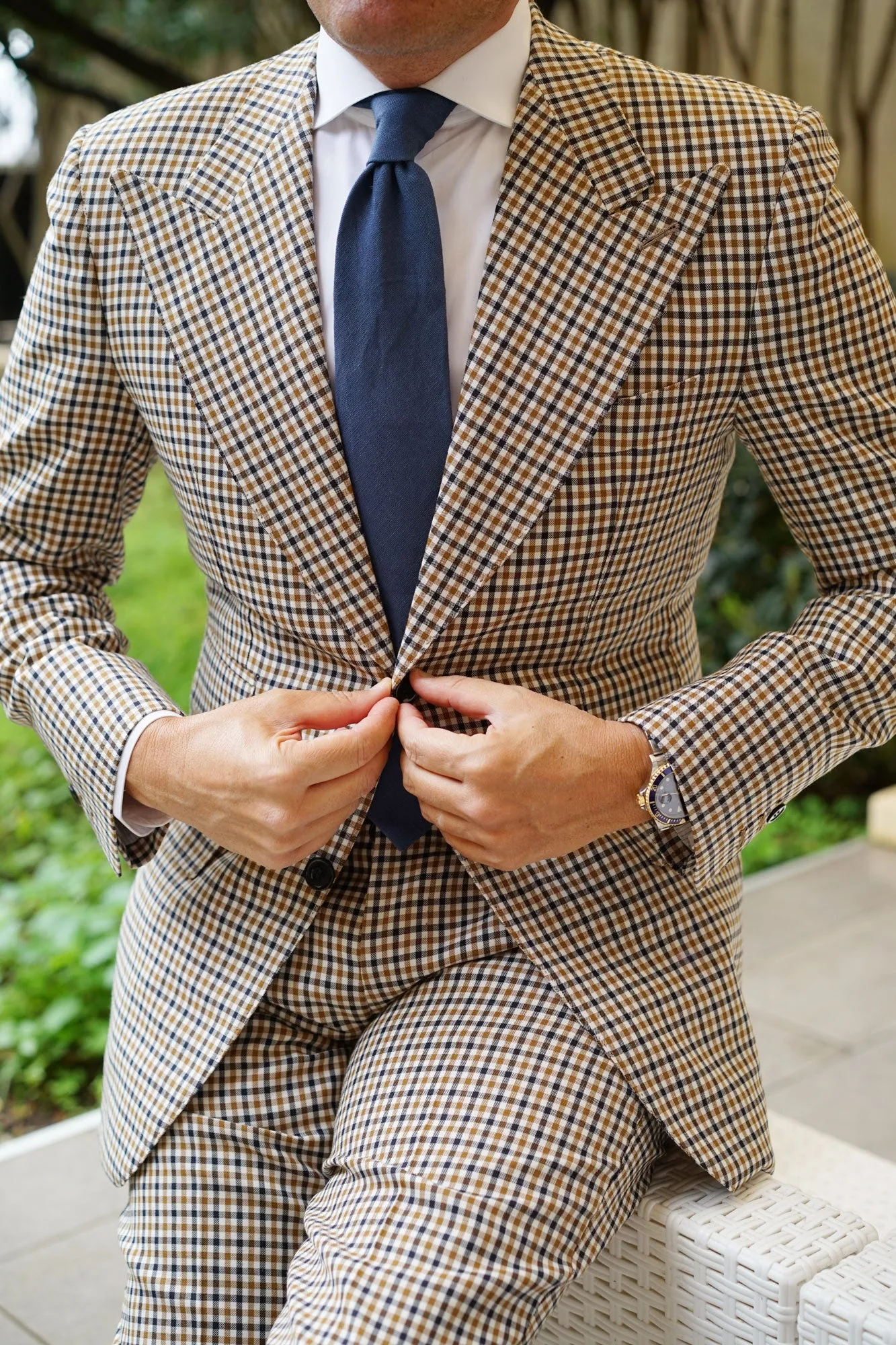 Navy Blue Slub Linen Necktie