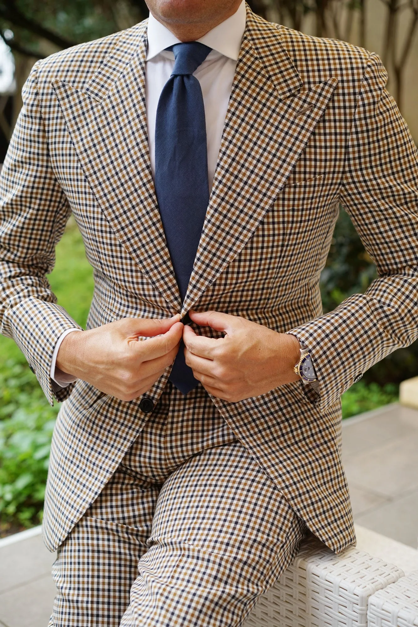 Navy Blue Slub Linen Necktie