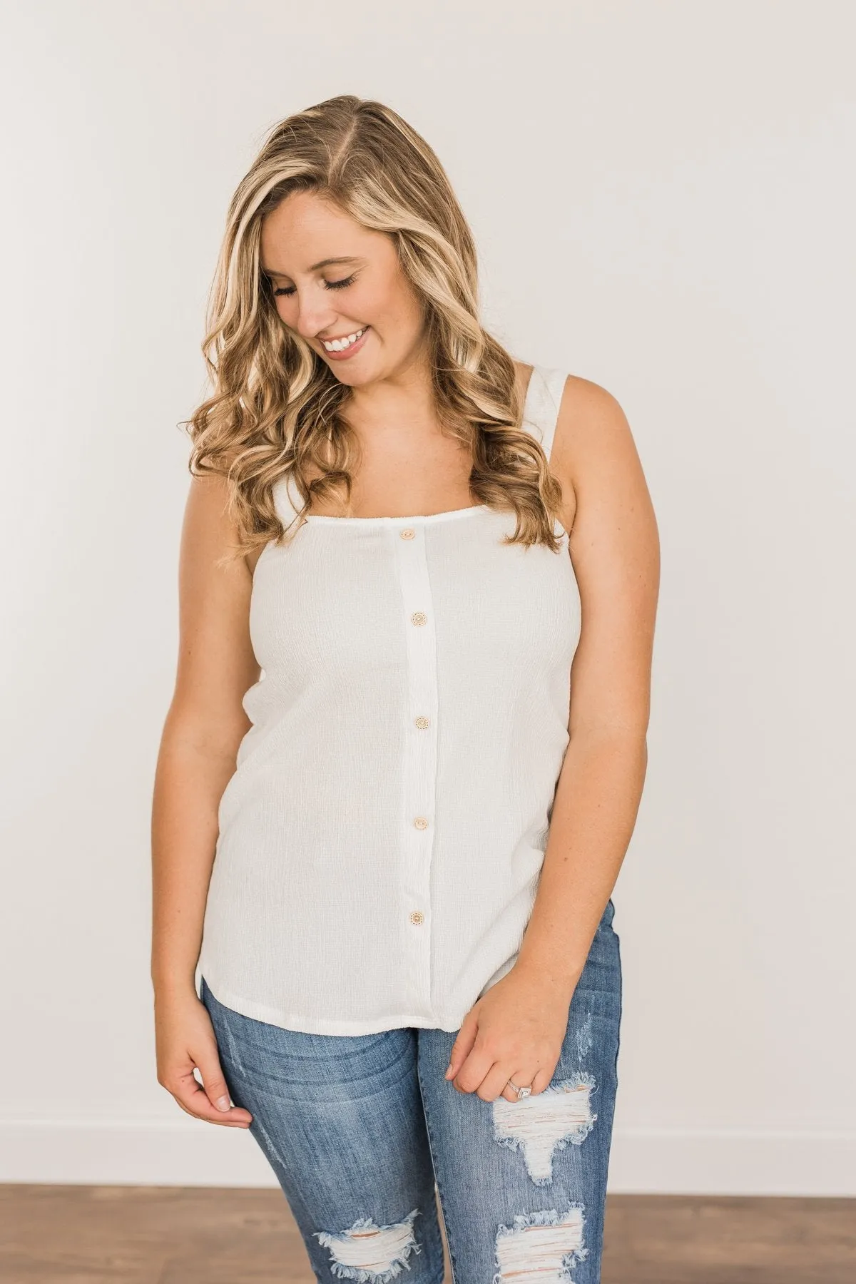 Now Or Never Button Tank Top- Ivory