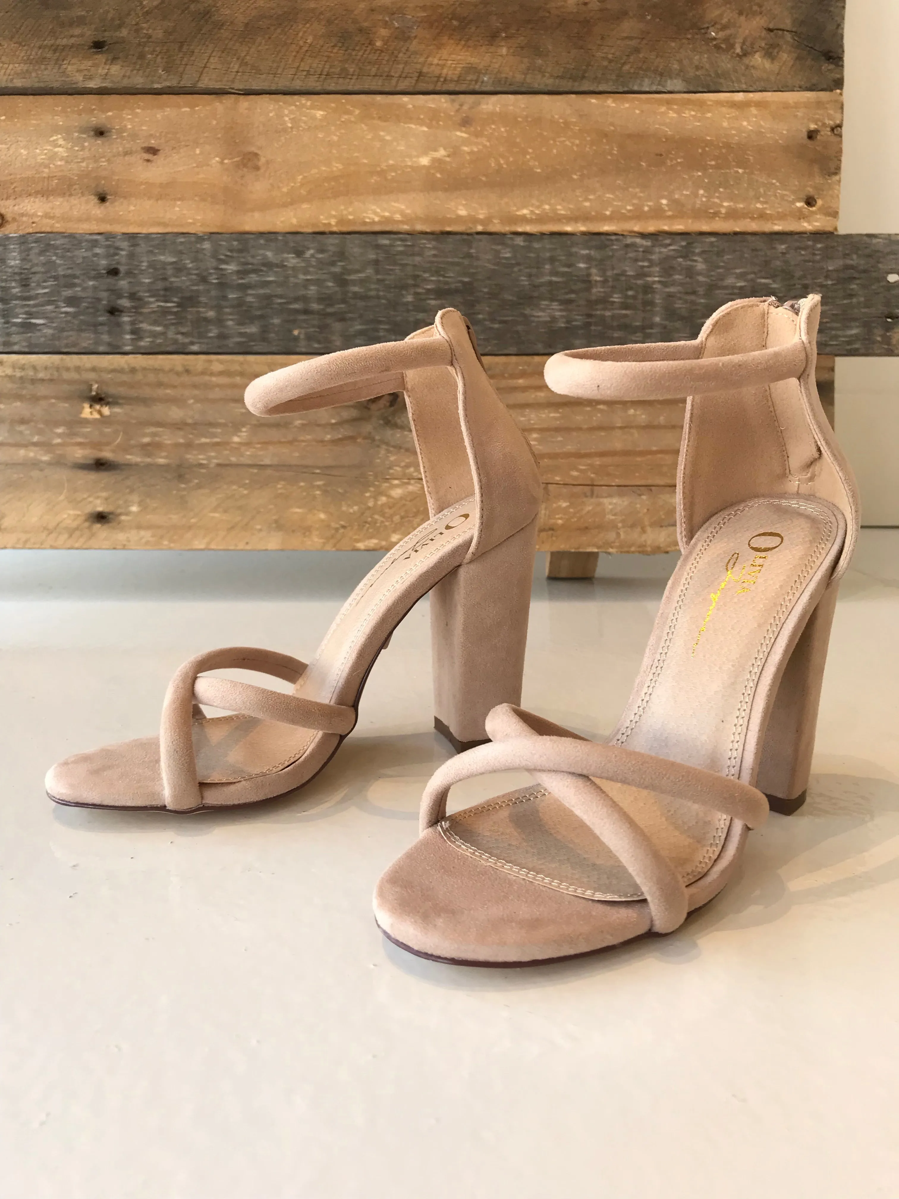 Nude Suede Block Heel - Women’s Shoes