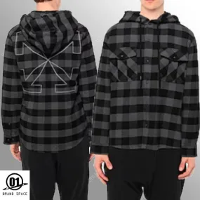 Off-White  |Button-down Other Plaid Patterns Unisex Street Style Cotton