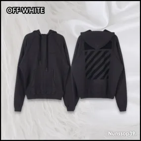 Off-White  |Street Style Long Sleeves Plain Cotton Oversized Logo