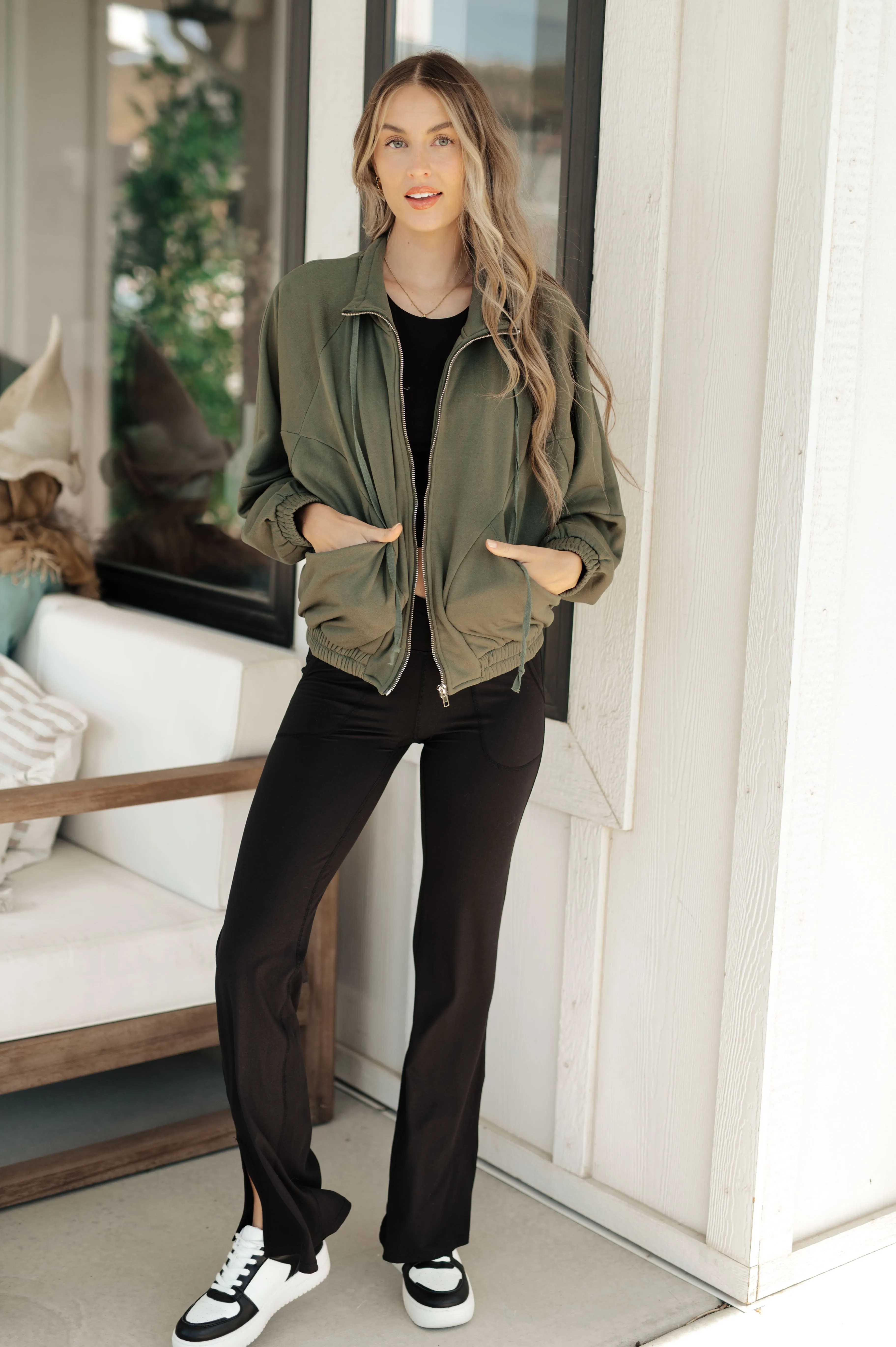 Olive Zip Up Sweatshirt