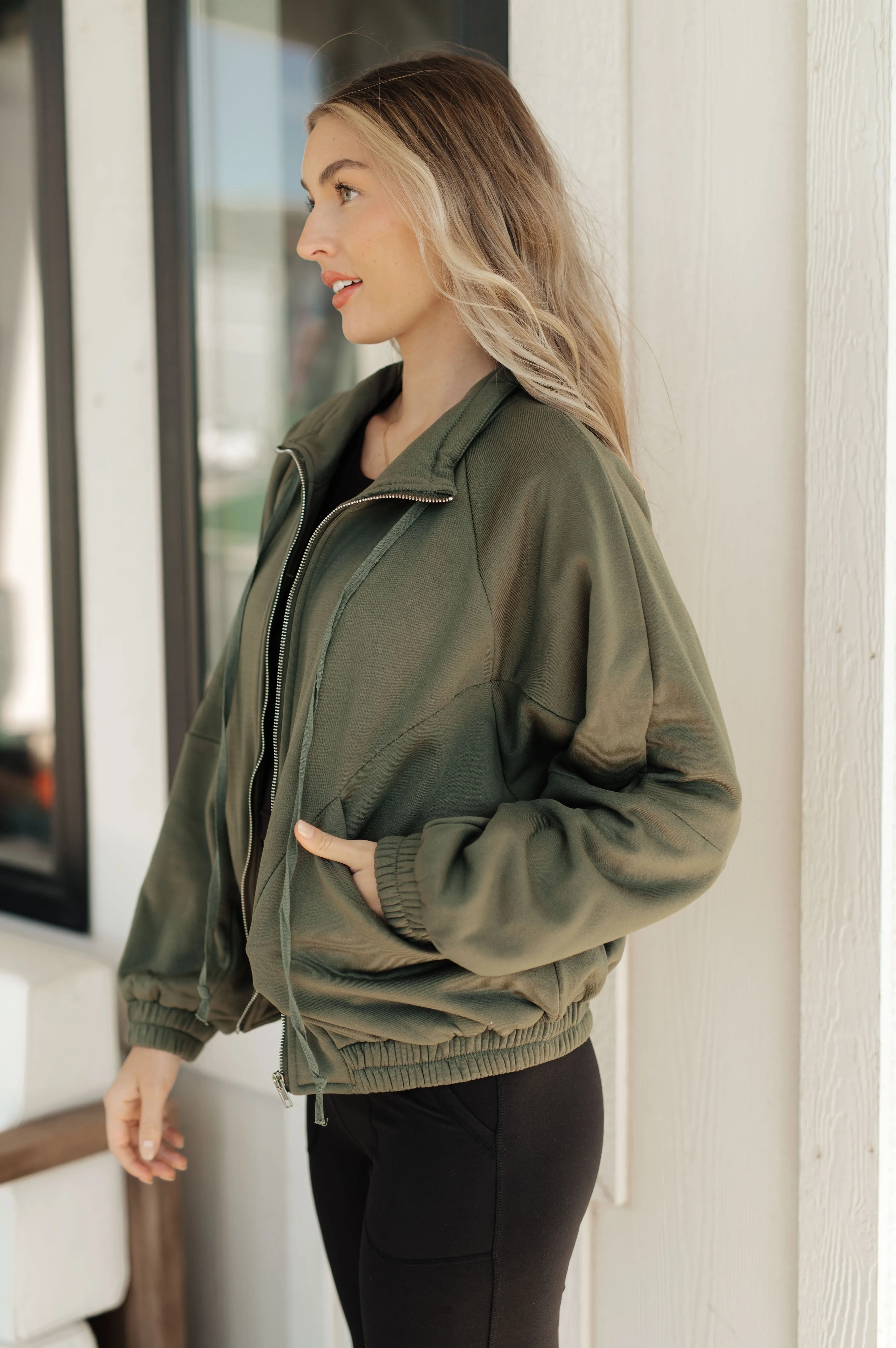 Olive Zip Up Sweatshirt