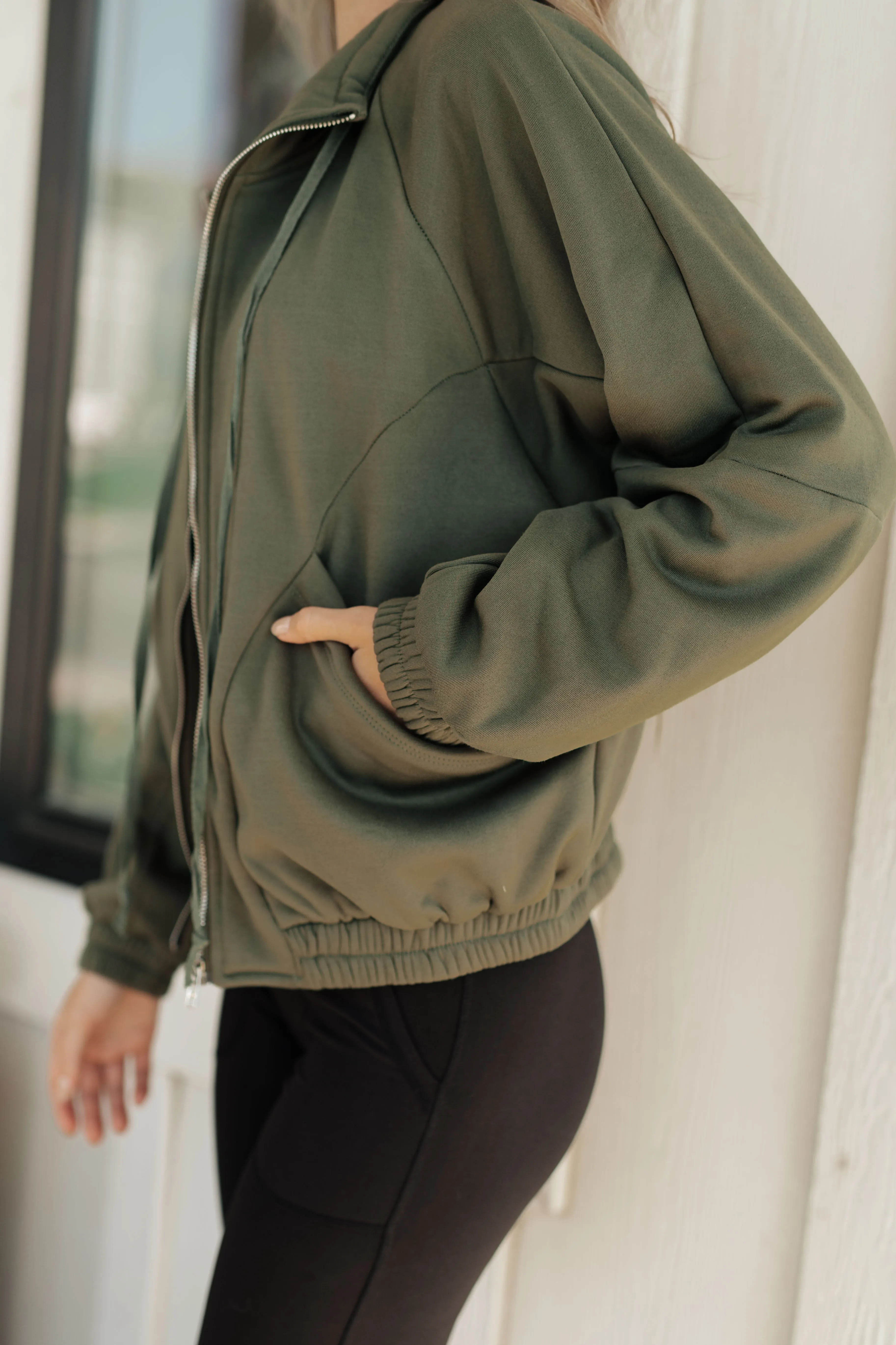 Olive Zip Up Sweatshirt