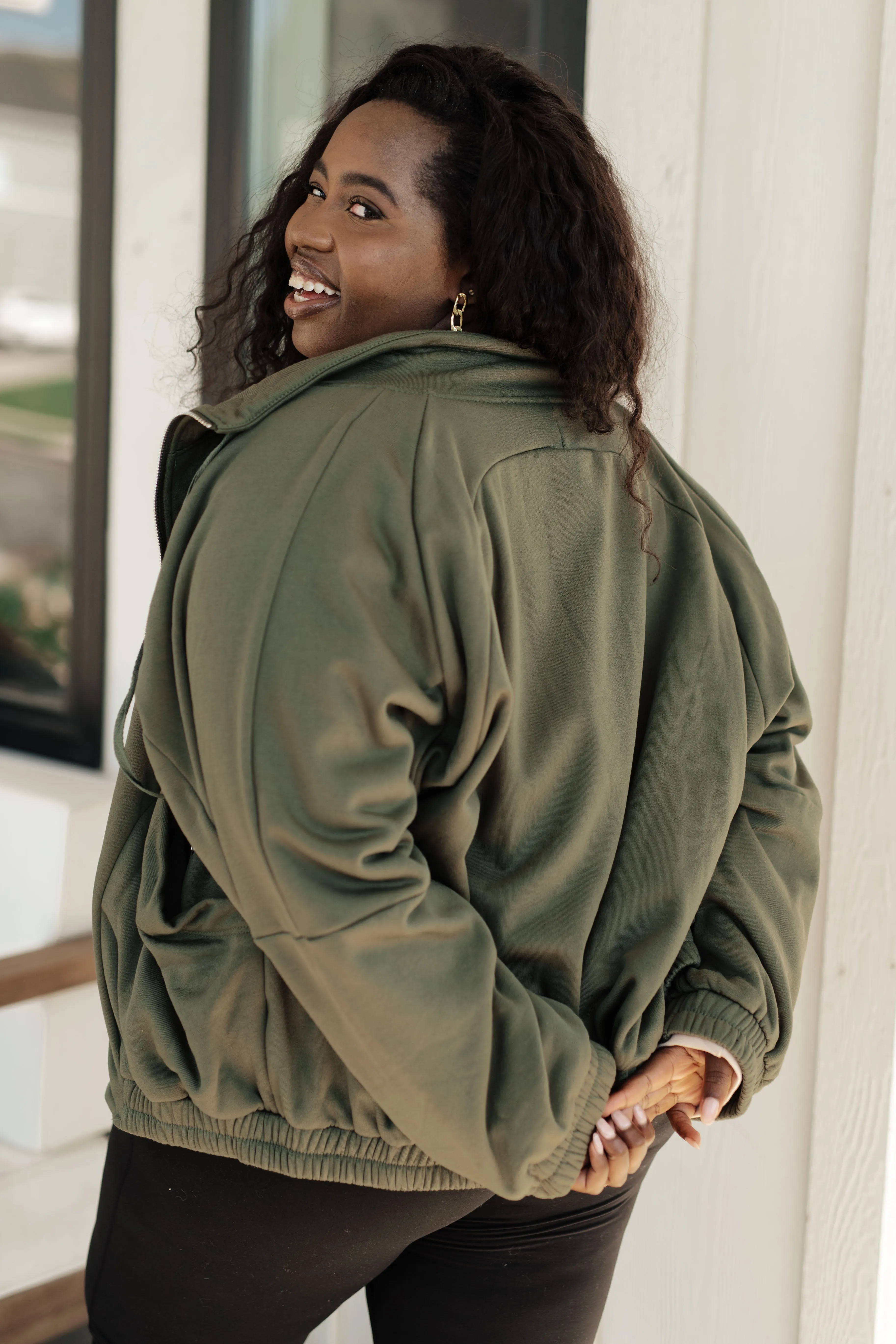 Olive Zip Up Sweatshirt