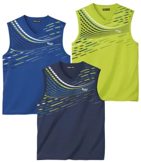 Pack of 3 Men's Active Vests - Blue Green Navy 