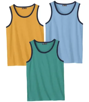 Pack of 3 Men's Colourful Vests - Blue Green Yellow