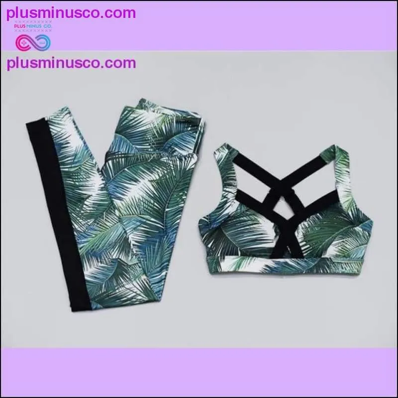 Pad Two Piece Yoga Set Leaf Print Set Women Fitness