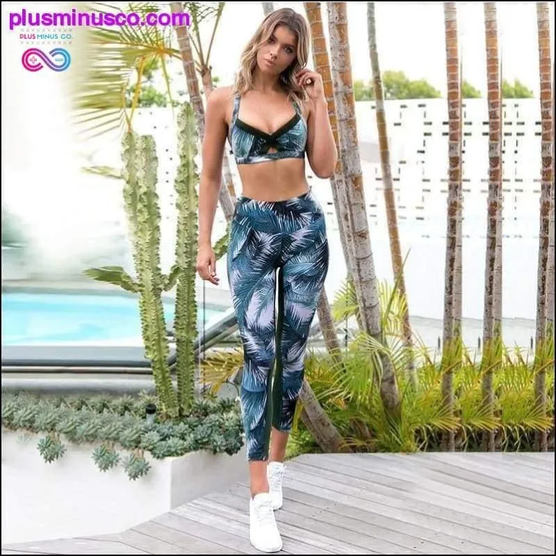 Pad Two Piece Yoga Set Leaf Print Set Women Fitness