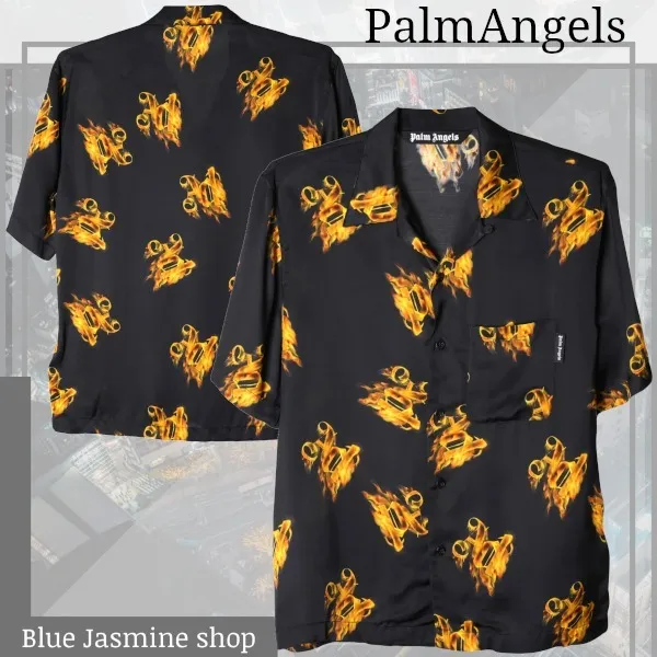 Palm Angels  |Button-down Street Style Short Sleeves Co-ord Logo Shirts