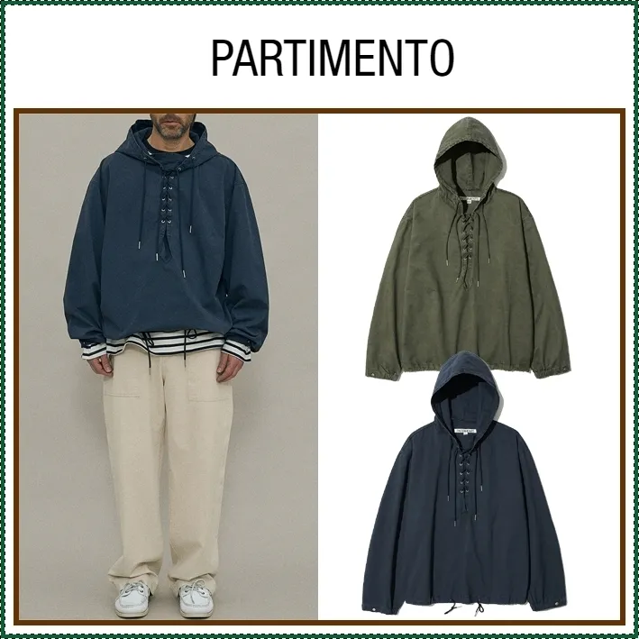 PARTIMENTO  |Street Style Long Sleeves Plain Cotton Oversized Hoodies