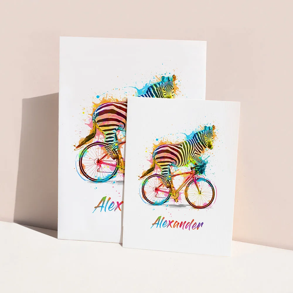 Personalised Watercolour Zebra Cycling Print