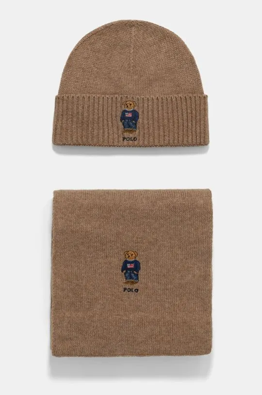 Polo Ralph Lauren wool blend beanie and scarf beige color 449959532