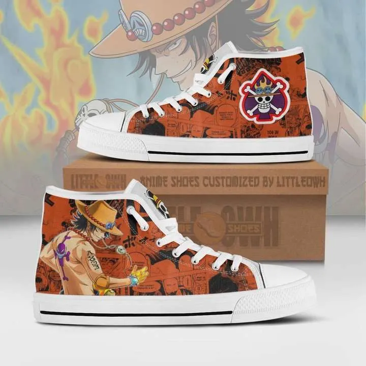 Portgas D Ace High Top Shoes One Piece Anime Canvas Converse Snakers