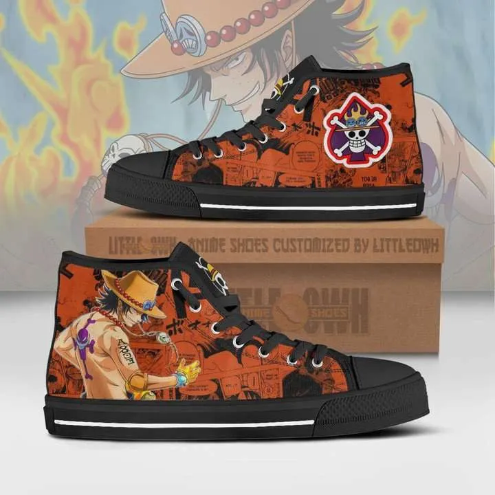 Portgas D Ace High Top Shoes One Piece Anime Canvas Converse Snakers