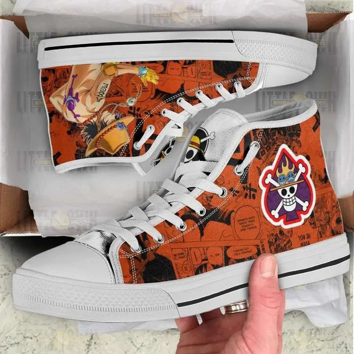 Portgas D Ace High Top Shoes One Piece Anime Canvas Converse Snakers