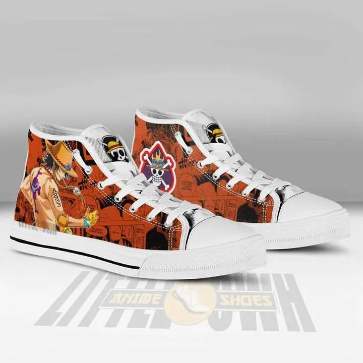 Portgas D Ace High Top Shoes One Piece Anime Canvas Converse Snakers