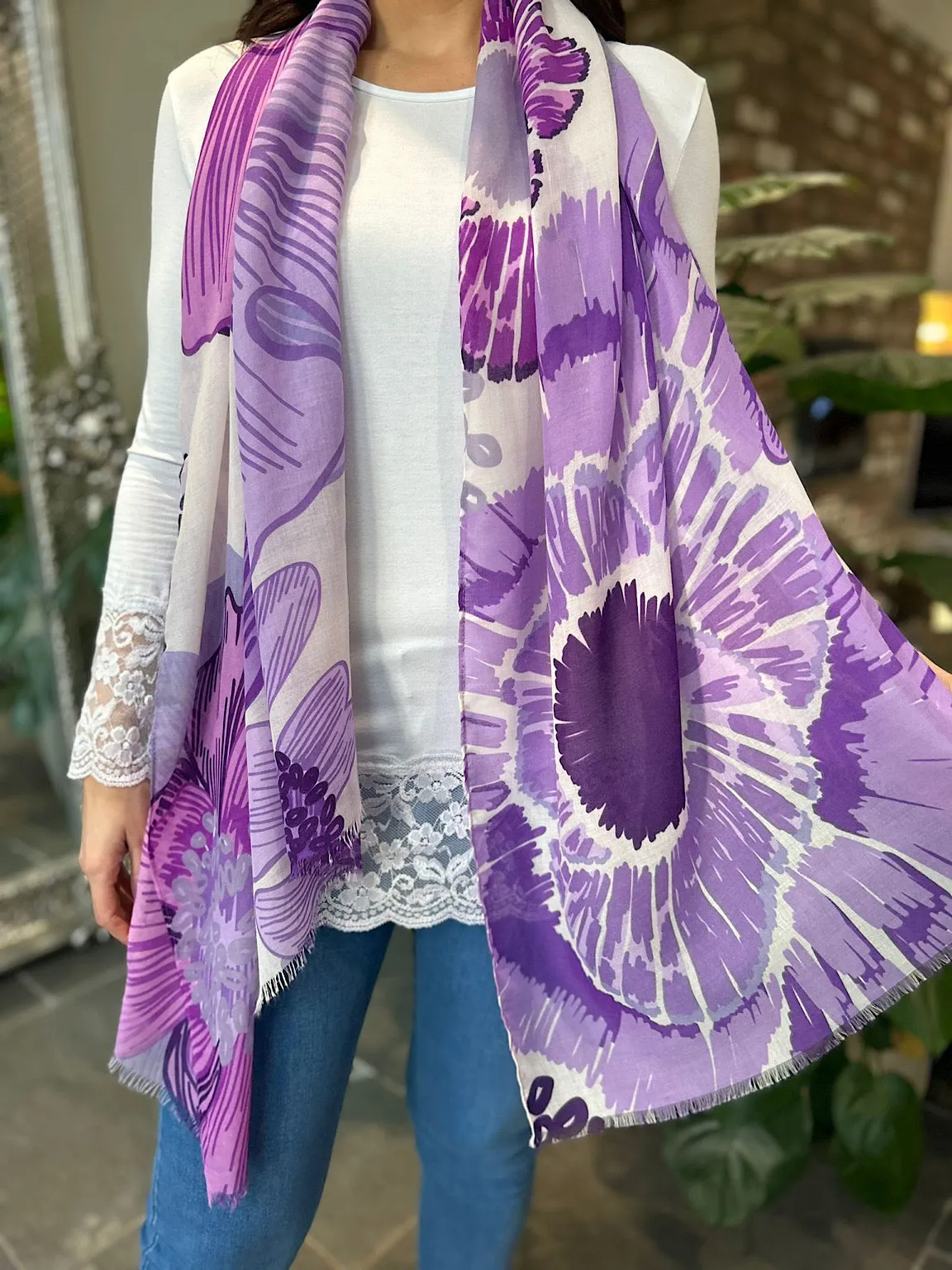 Purple Large Sketch Flower Scarf