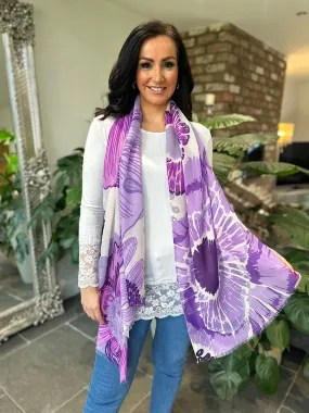 Purple Large Sketch Flower Scarf