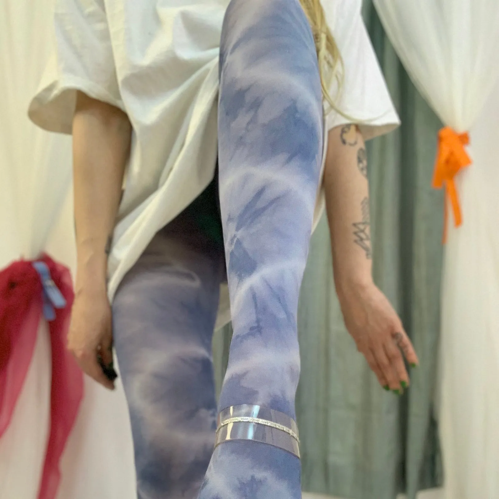 Recycled tie dye stirrup tights - assorted colors